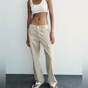 zara high rise trf straight leg cargo pants